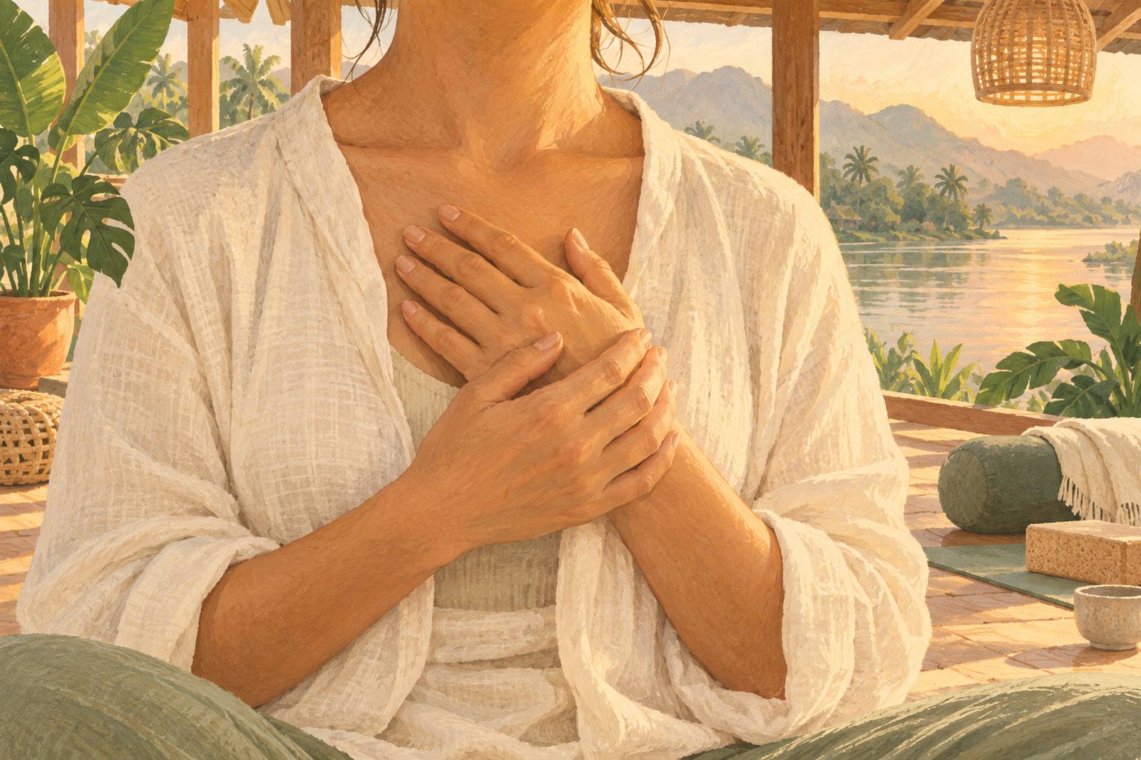 Hands resting gently over the chest