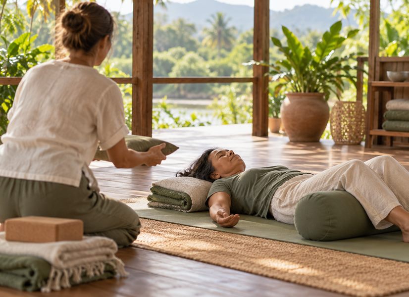 One-to-one TRE® session space with mats and soft natural light